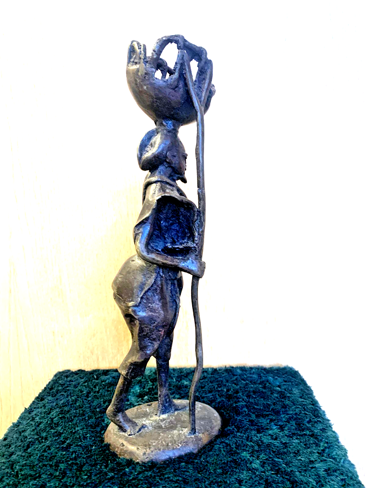 Vintage Bronze West African Statue African Man Carrying Basket, Early 20th C