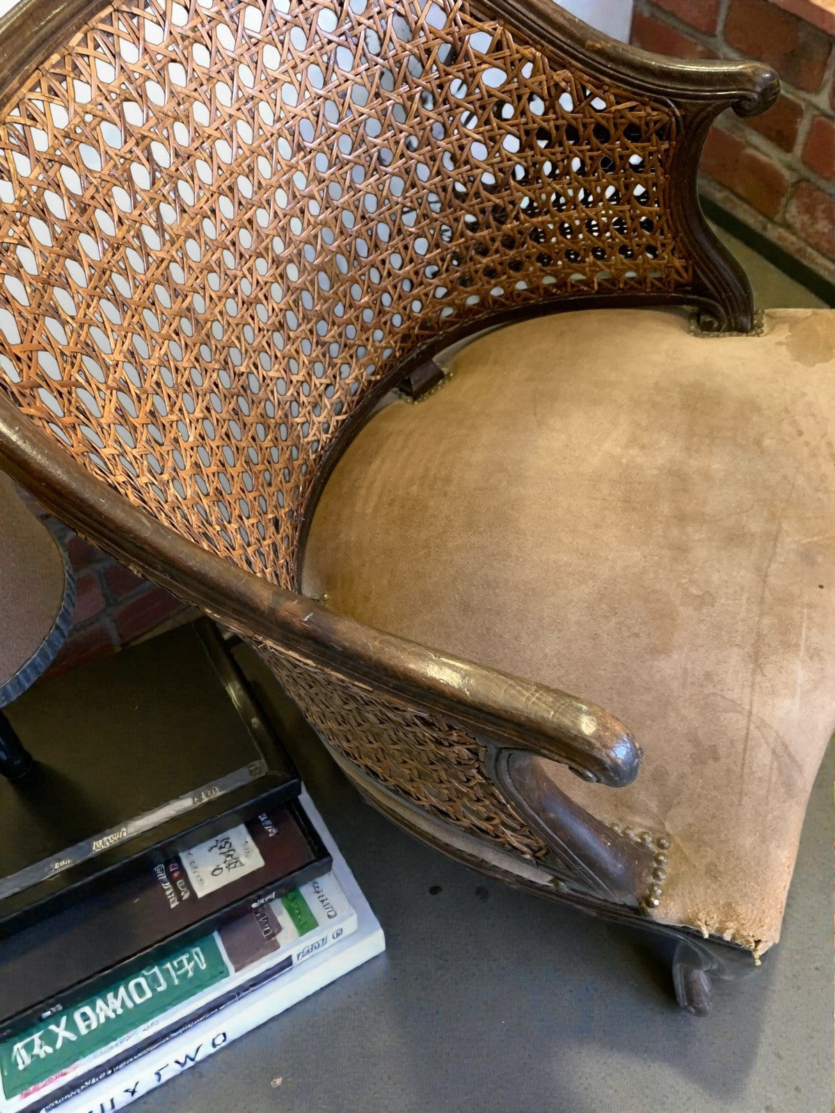 Antique 19th Century French Provincial Bergere Louis XV Style Armchair