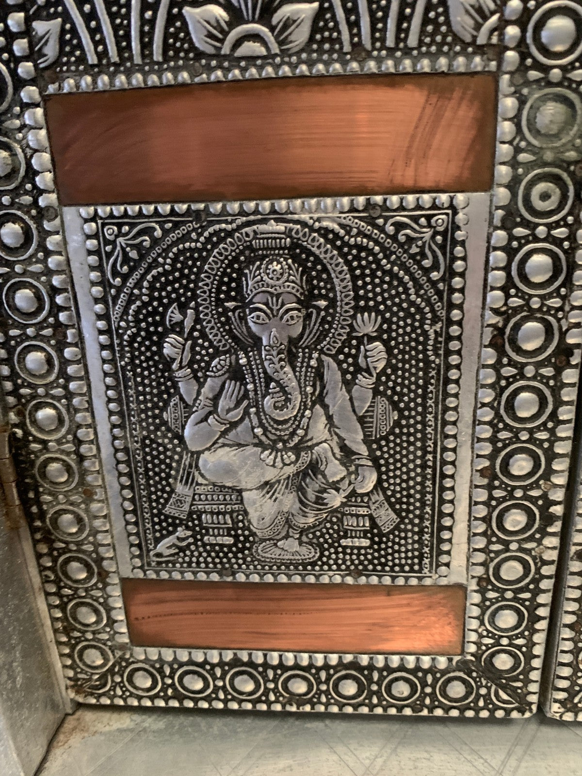 Large Silver & Copper Embossed Indian Pooja Mandir (Shrine) – Ganesha & Lakshmi