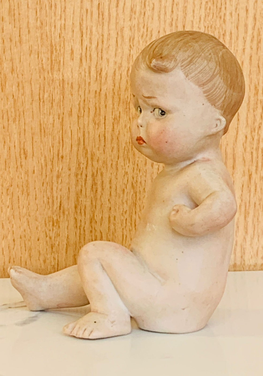 Antique 1880's  German Gebrüder Heubach Bisque Figurine Piano Baby 'Tough Guy'