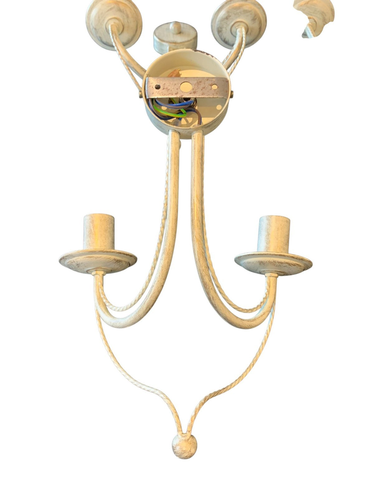 Pair of Franklite ‘Philly’ Twin Wall Lights – Cream Ironwork, Hand-Painted Gold