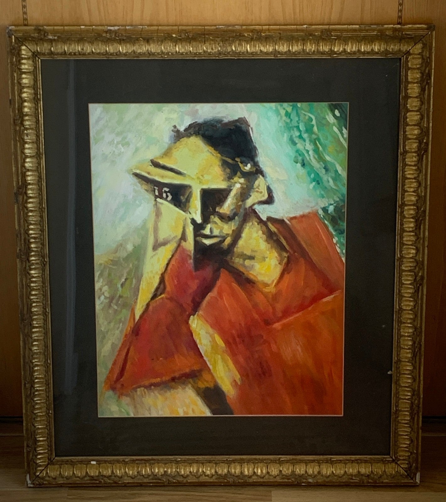 Antique Cubist Oil Painting Portrait After Lyonel Feininger Expressionist, Gilt