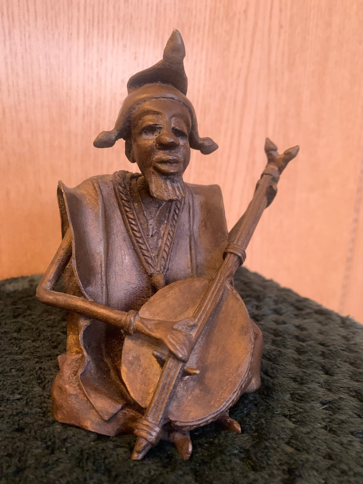 Vintage West African Bronze Musician Sculpture Early-Mid 1900's