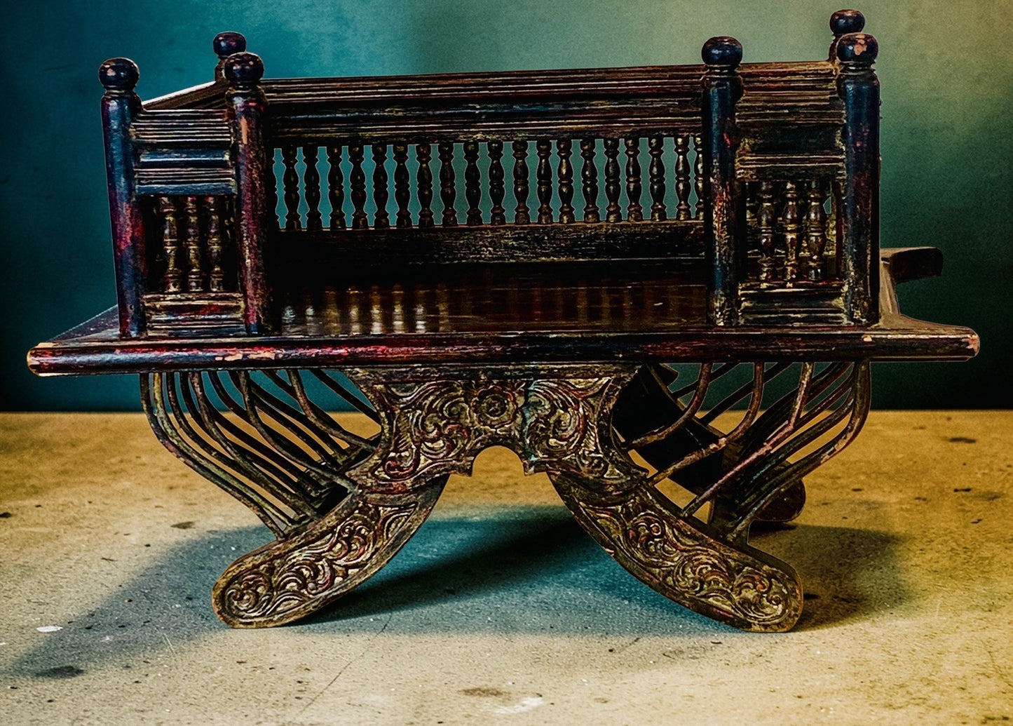 Rare 19th-Century Burmese "Single-Rider" Howdah - Carved Lacquered Elephant Seat
