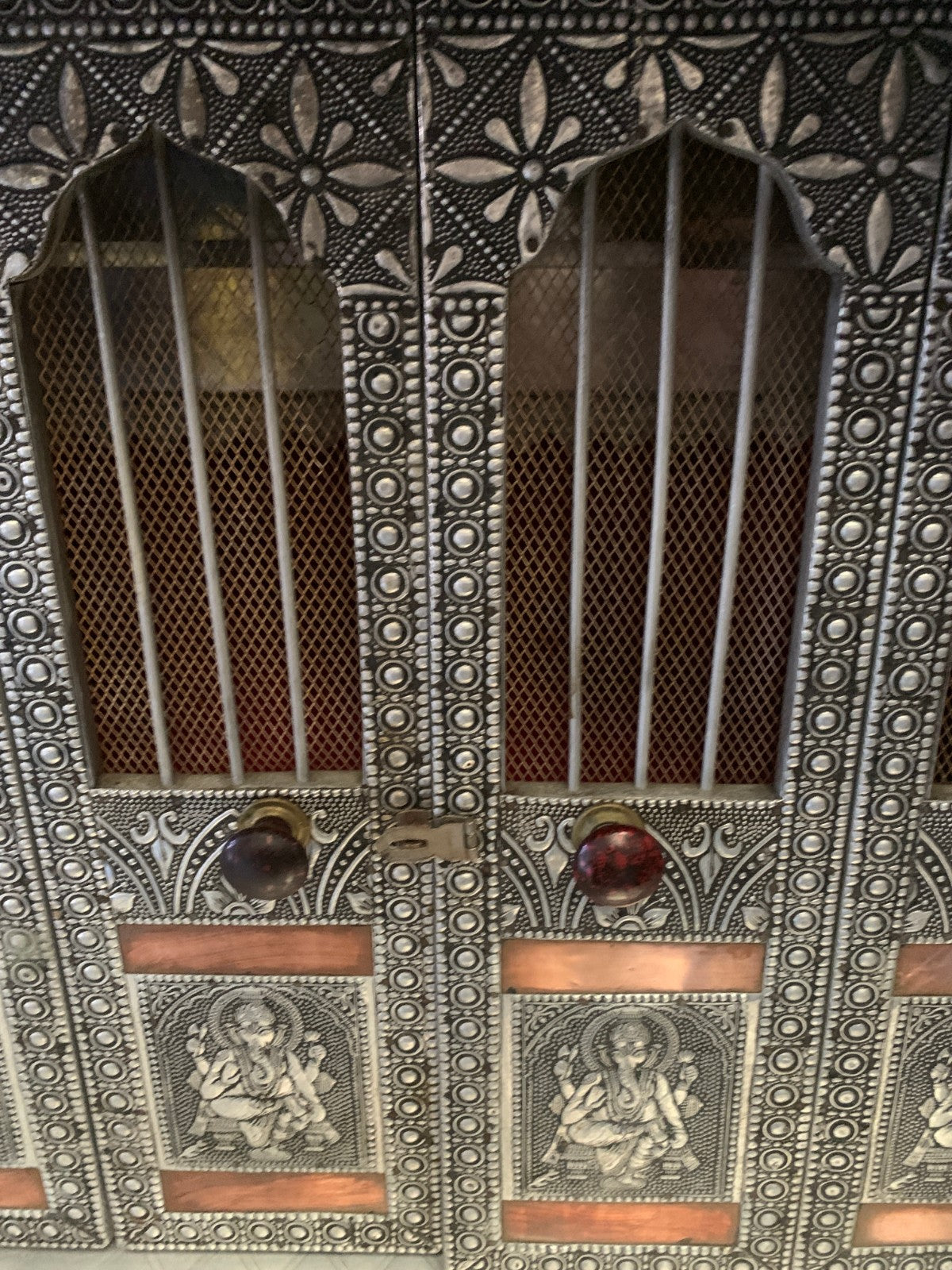 Large Silver & Copper Embossed Indian Pooja Mandir (Shrine) – Ganesha & Lakshmi