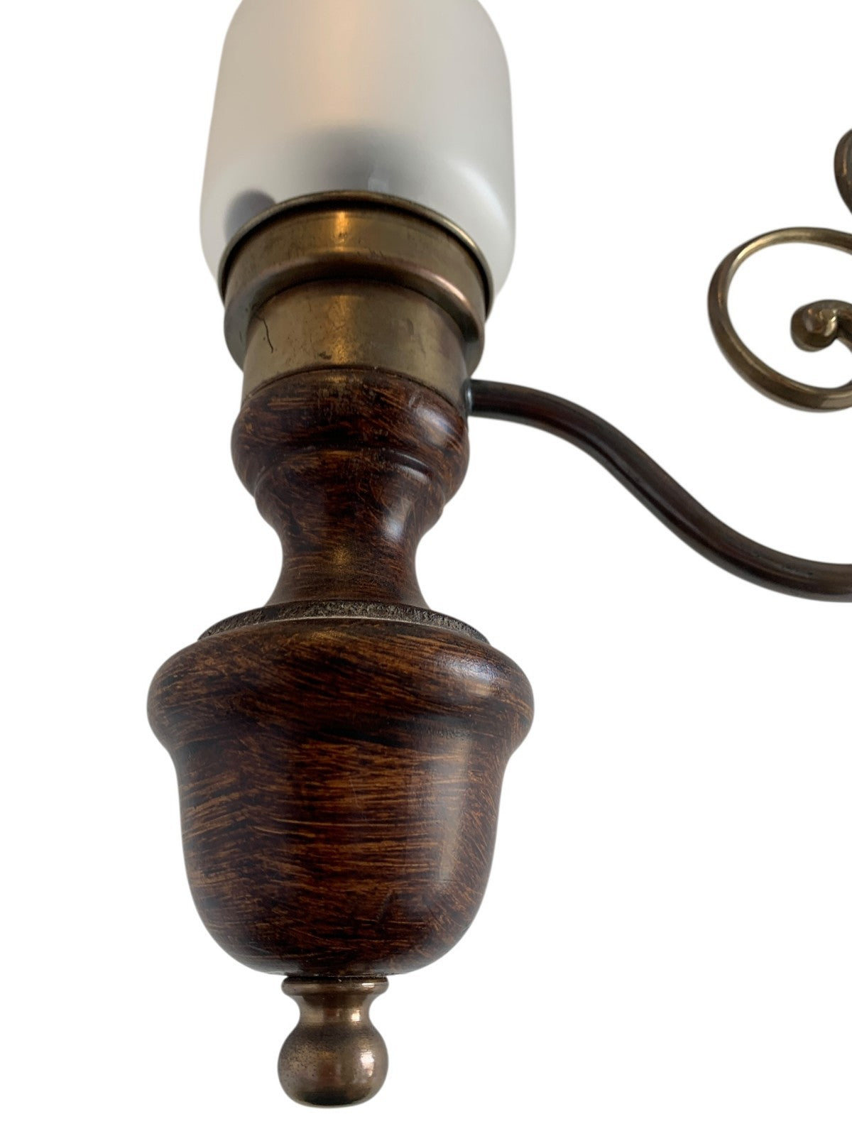 Vintage Art Nouveau "Student" Style Brass & Wood Table Lamp with Glass Shade