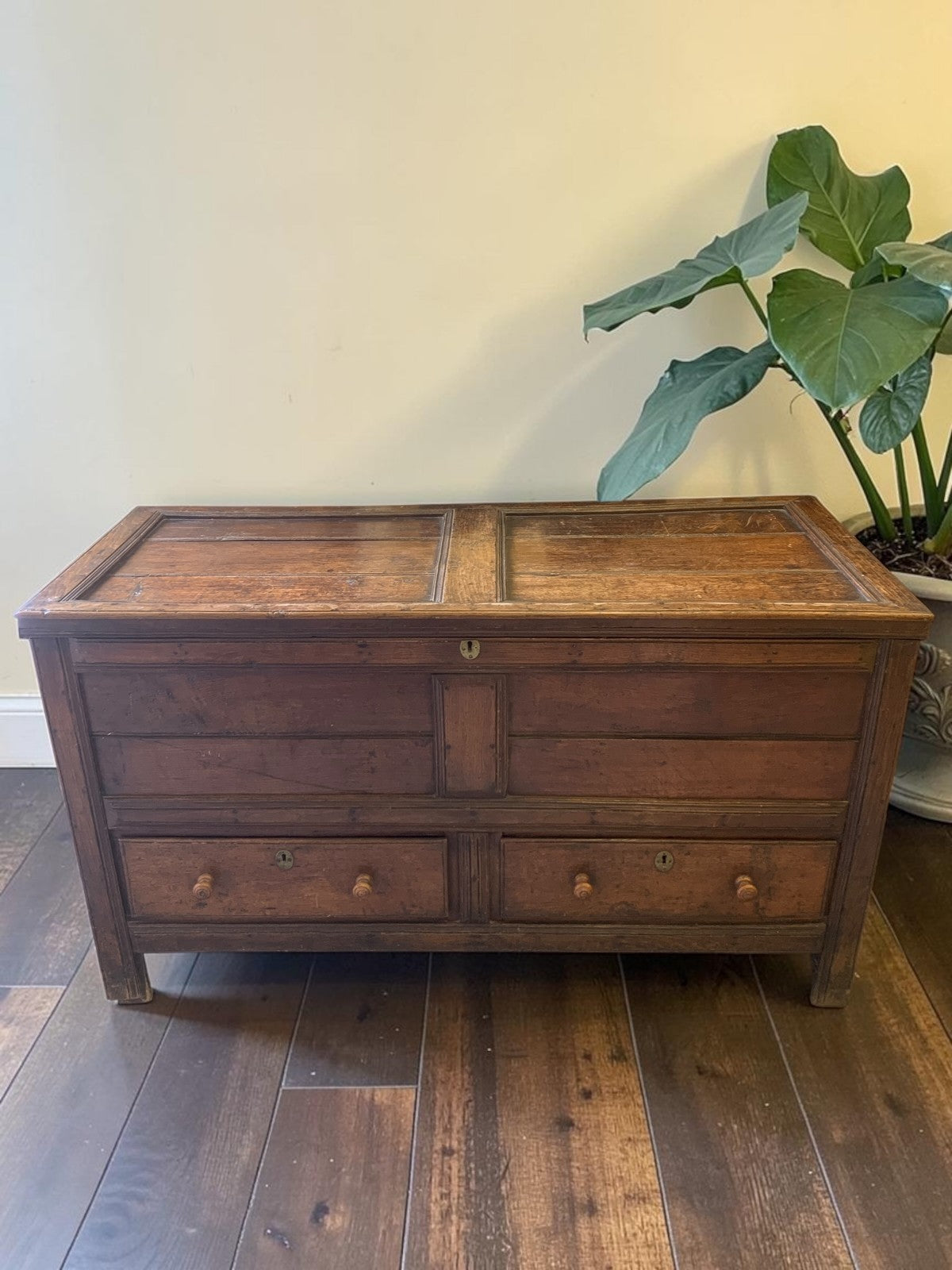 Antique Georgian Oak Mule Chest Blanket Box Drawers Coffee Table Trunk c.1800