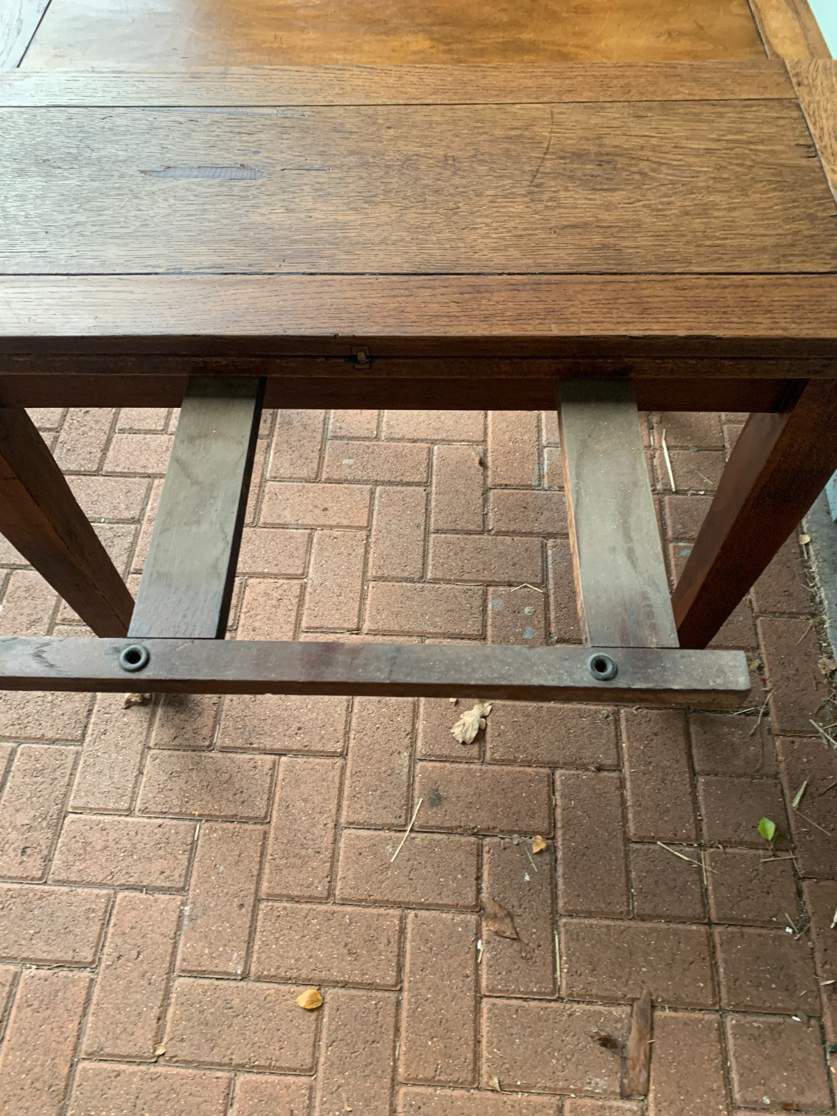 Antique Arts & Crafts Mission Oak Extending Dining Table (Draw Leaf Fold Out)