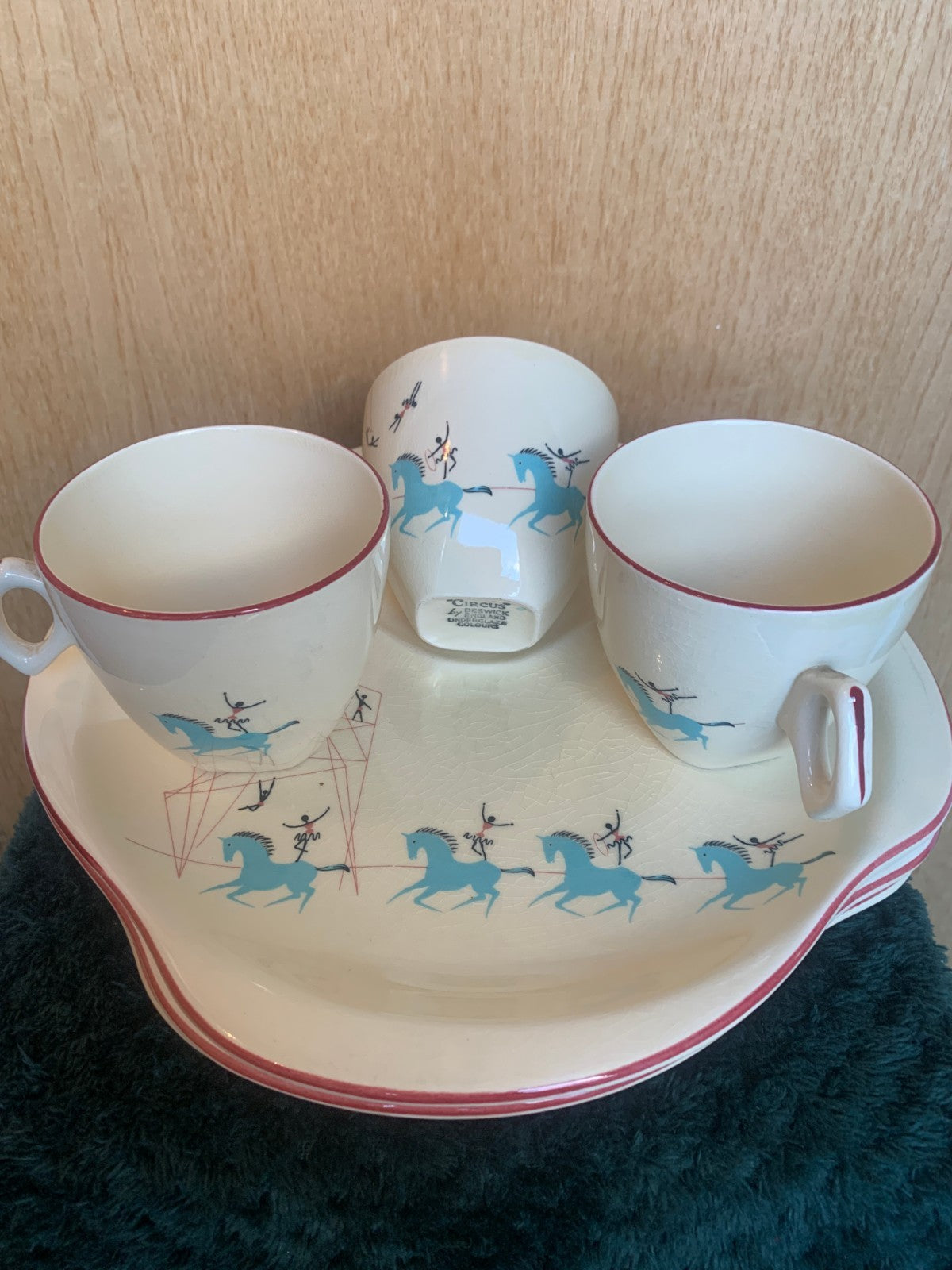 Vintage 1950's  Beswick 'Circus Pattern' Snack/Hostess Sets  (3 sets of 2)