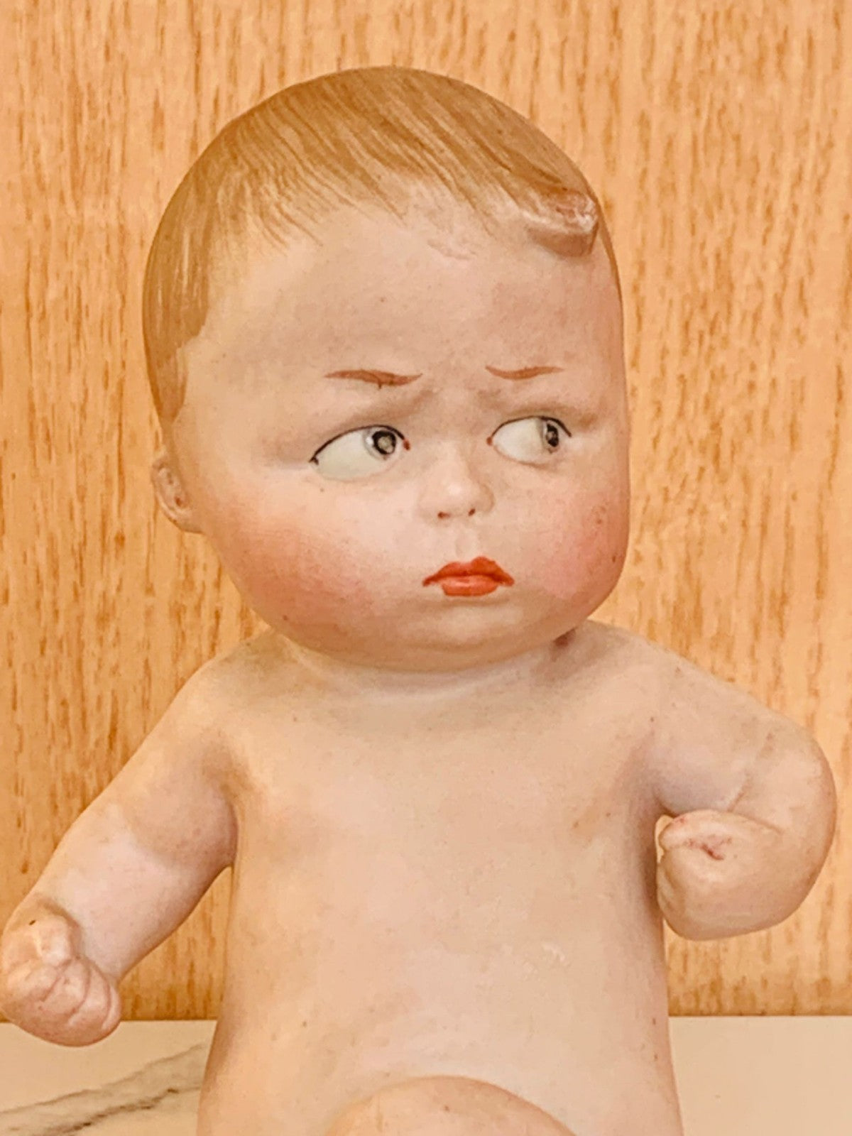 Antique 1880's  German Gebrüder Heubach Bisque Figurine Piano Baby 'Tough Guy'