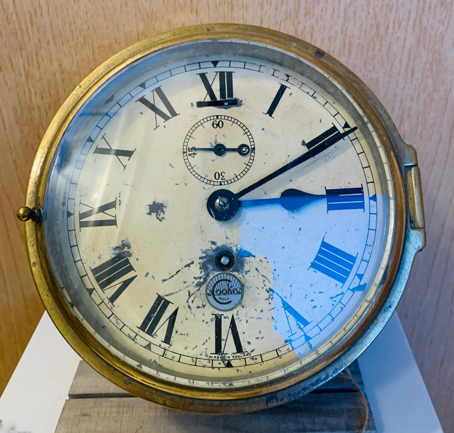 Pre-1867 Antique Brass Bulkhead Clock by Cooke, Hull, precursor to B.Cooke & Son