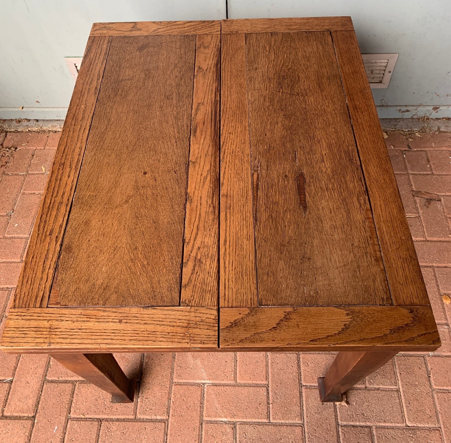 Antique Arts & Crafts Mission Oak Extending Dining Table (Draw Leaf Fold Out)