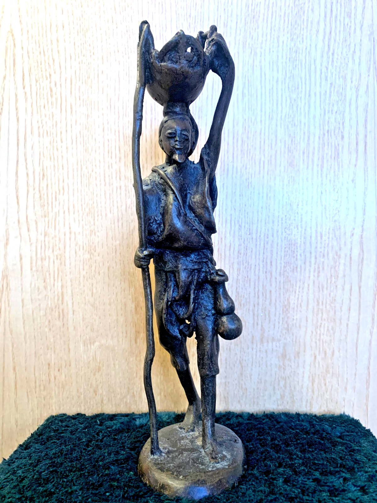 Vintage Bronze West African Statue African Man Carrying Basket, Early 20th C