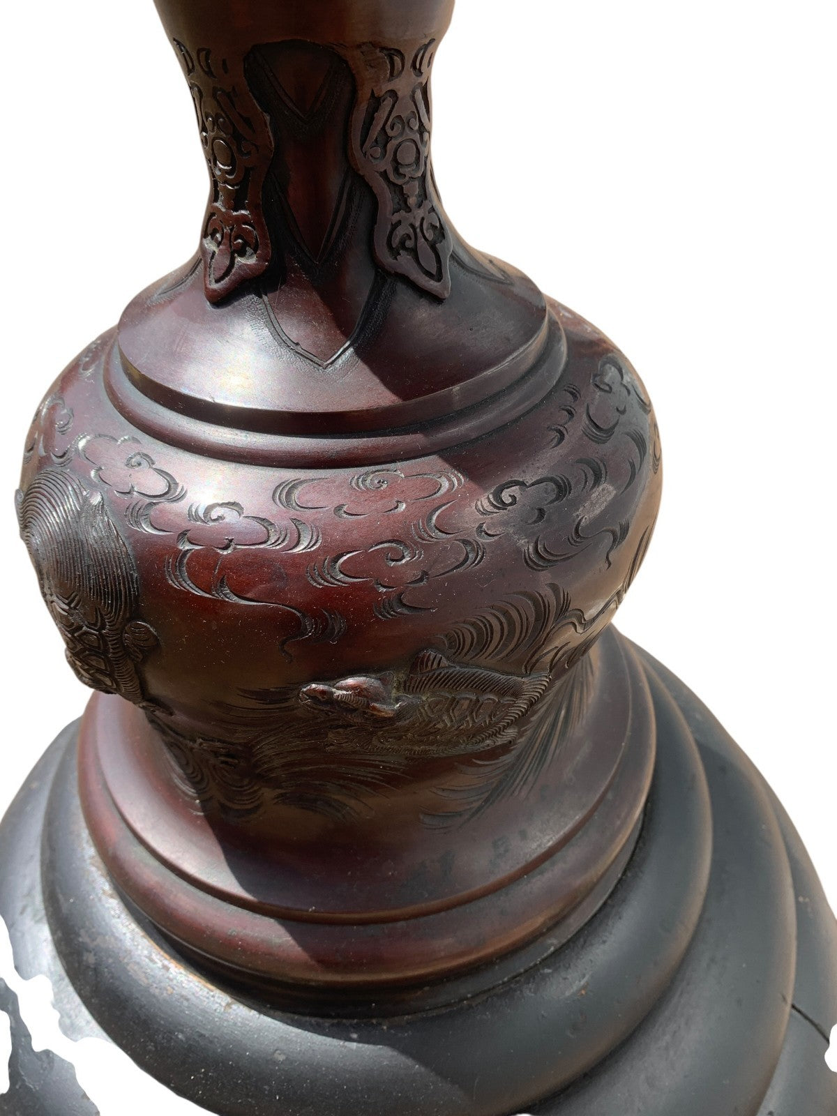 Antique Japanese Meiji Bronze Floor Lamp Base Oriental Dragon Turtle Light c1890