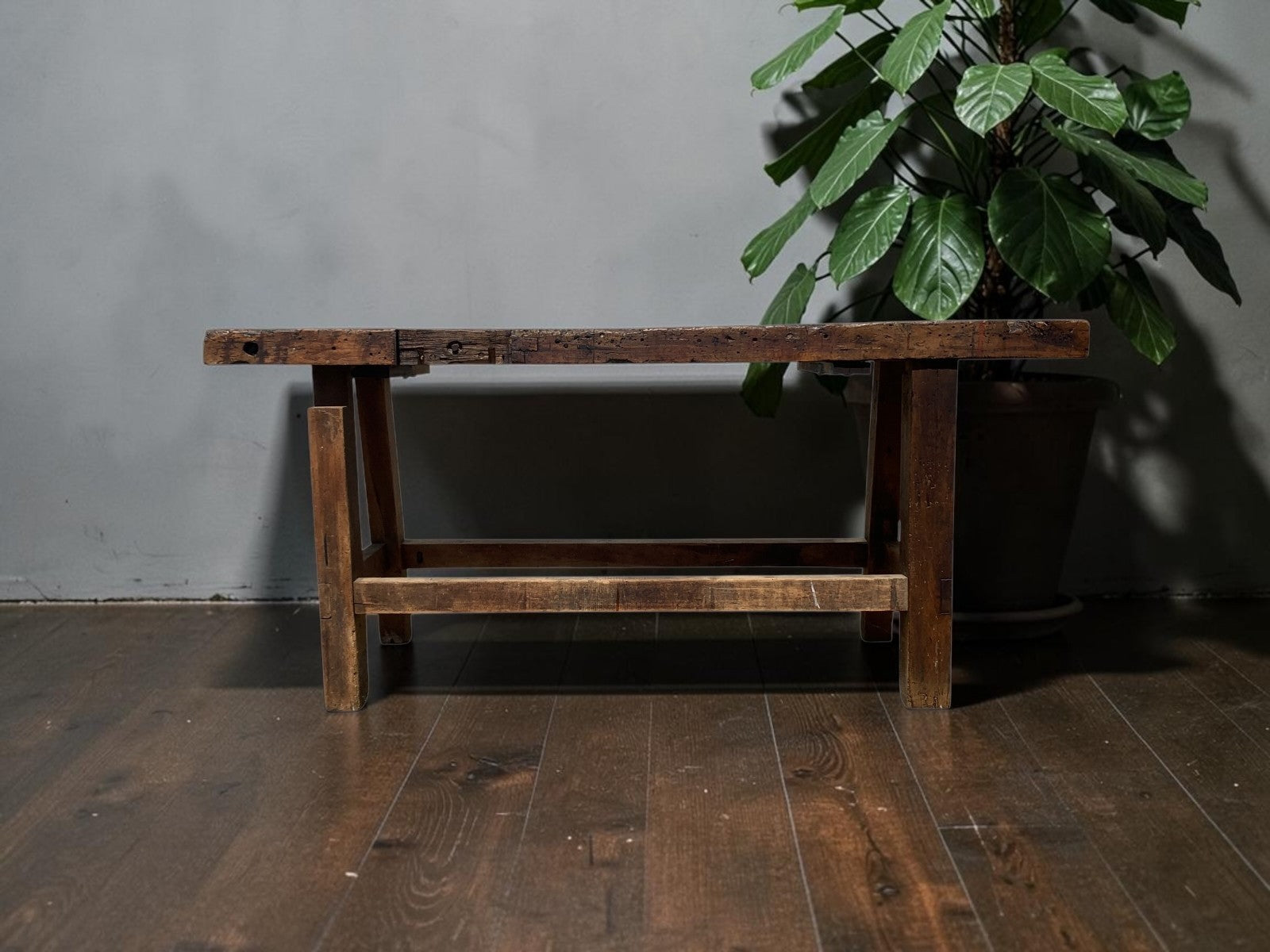 Vintage Industrial Timber Workbench Coffee Table Rustic Carpenter Bench Console
