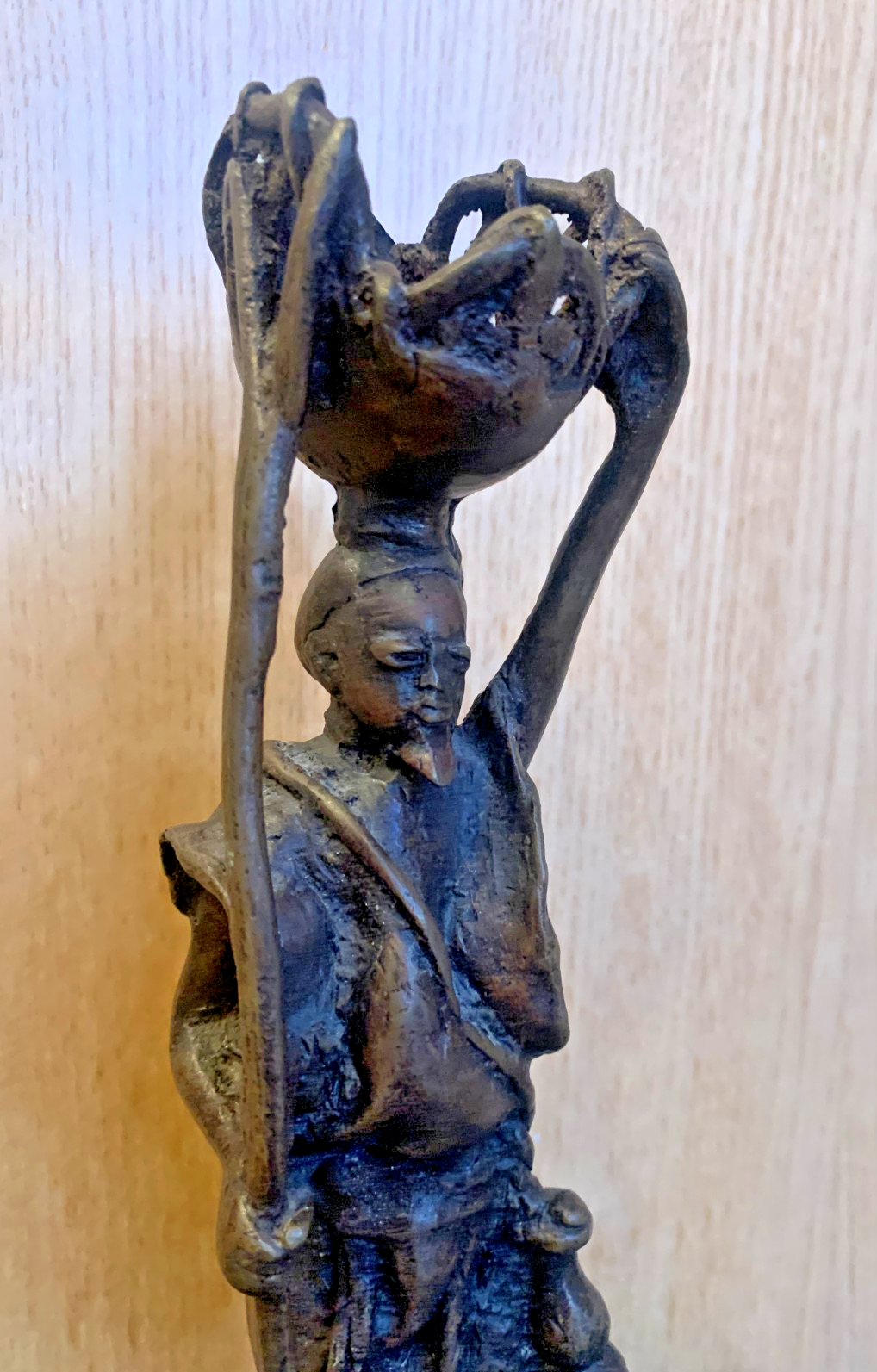 Vintage Bronze West African Statue African Man Carrying Basket, Early 20th C
