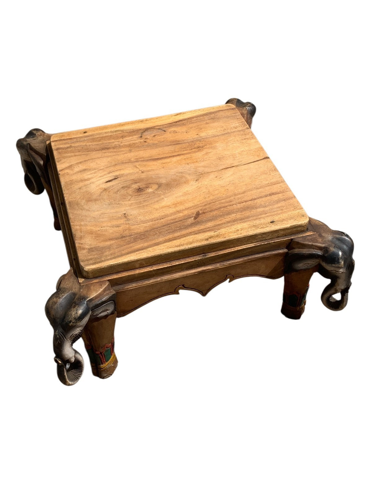 Vintage Indian Carved Elephant Coffee Table Low Stool Plant Stand Wooden