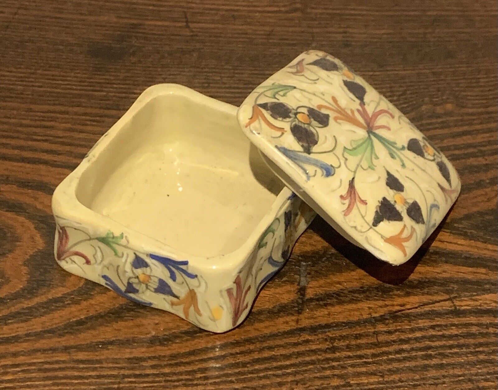 Vintage Signed Franceschini Pesaro Italy, Lidded Ceramic Box with Flower Decor