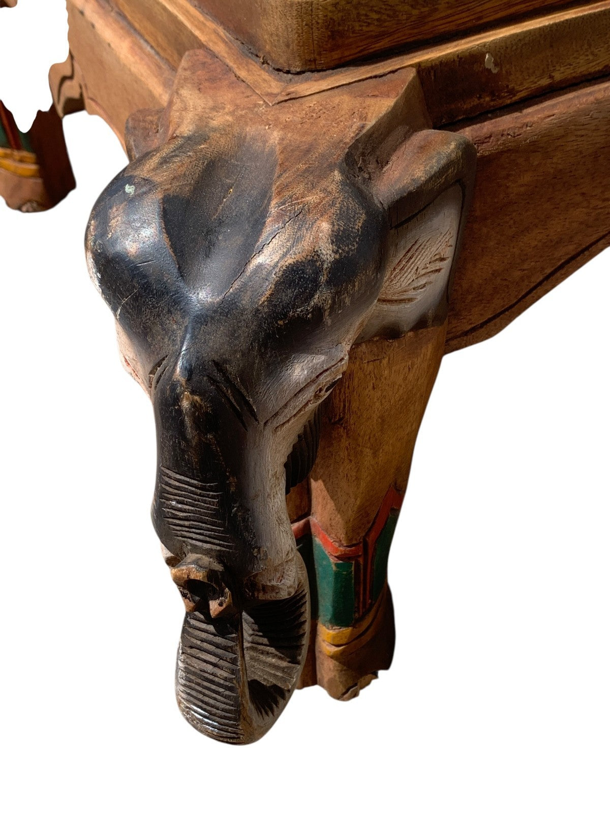 Vintage Indian Carved Elephant Coffee Table Low Stool Plant Stand Wooden