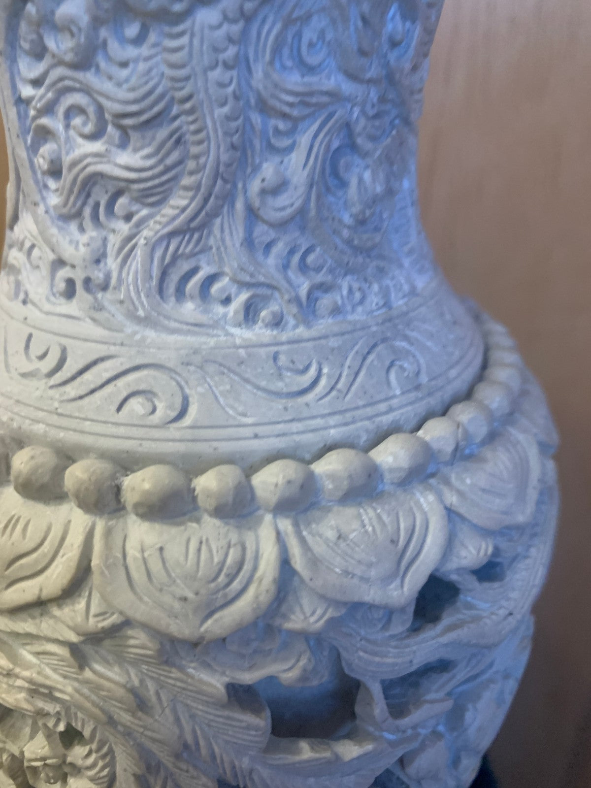 Antique Pair Chinese Carved Soapstone Dragon Vases Late Qing, Early Republican