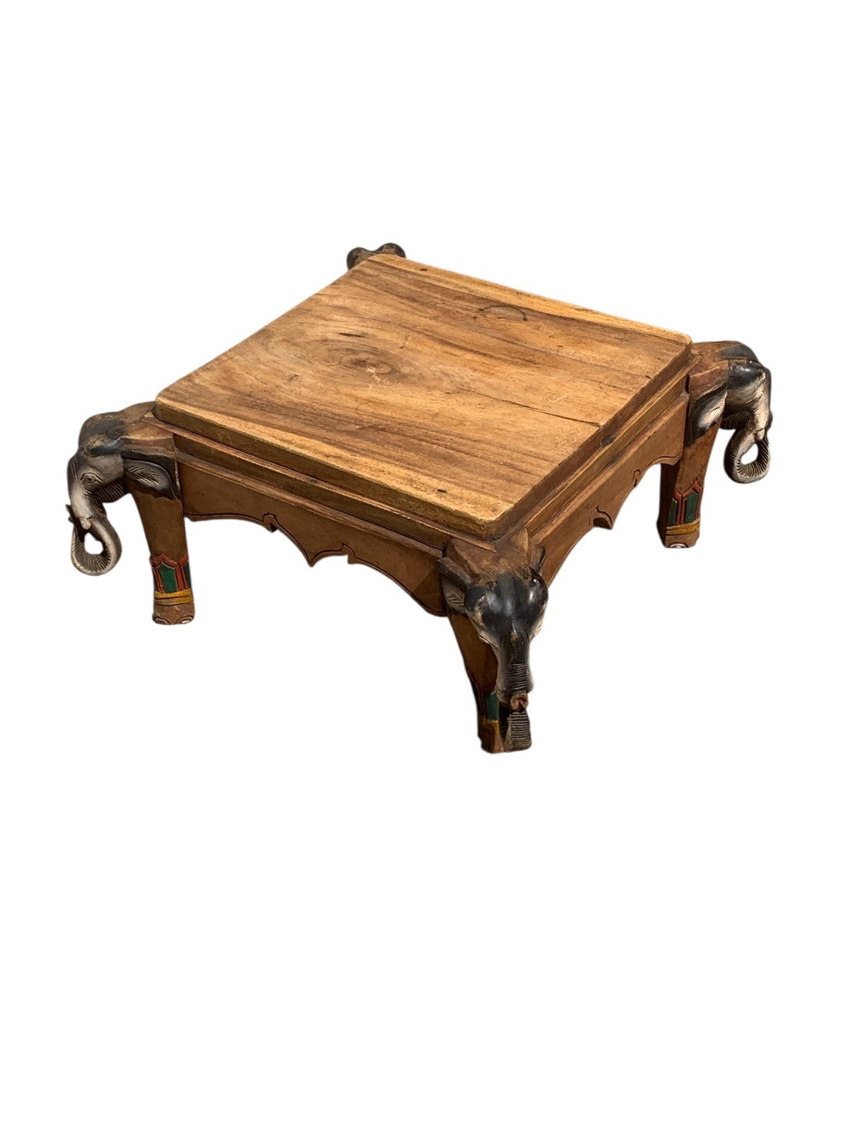 Vintage Indian Carved Elephant Coffee Table Low Stool Plant Stand Wooden