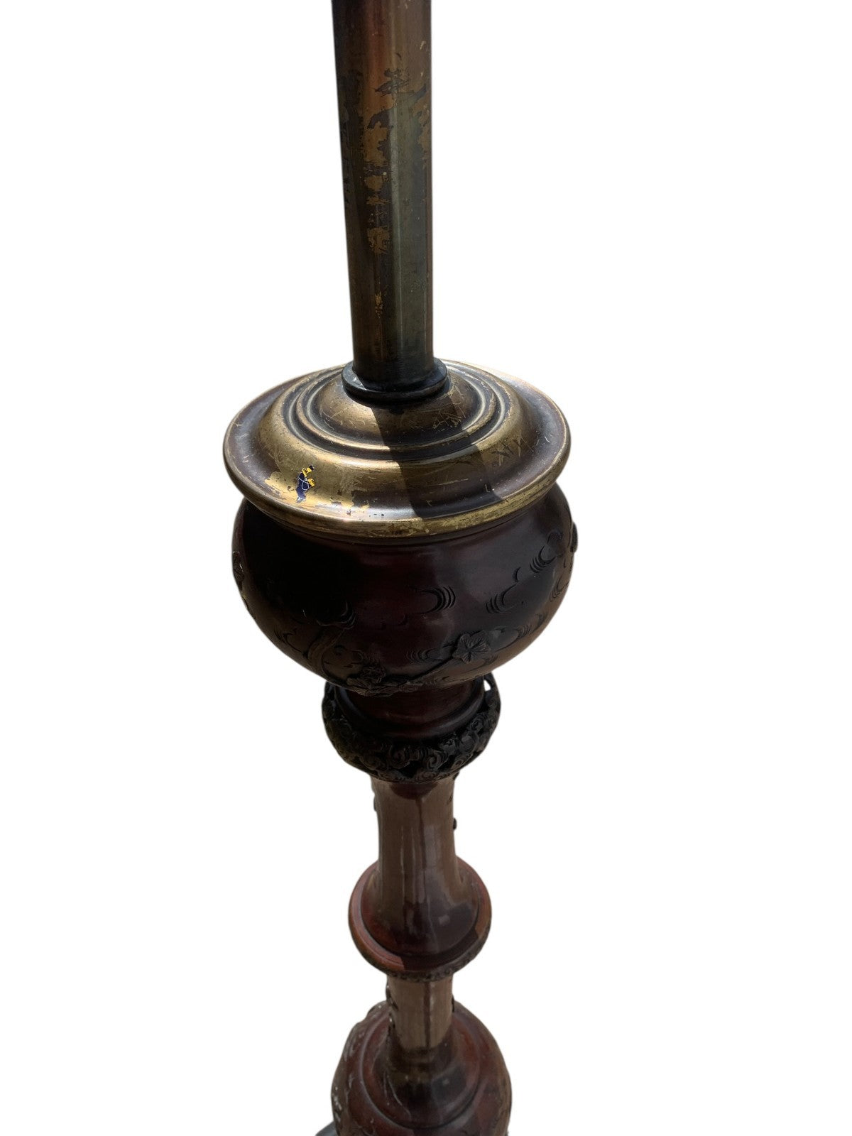 Antique Japanese Meiji Bronze Floor Lamp Base Oriental Dragon Turtle Light c1890