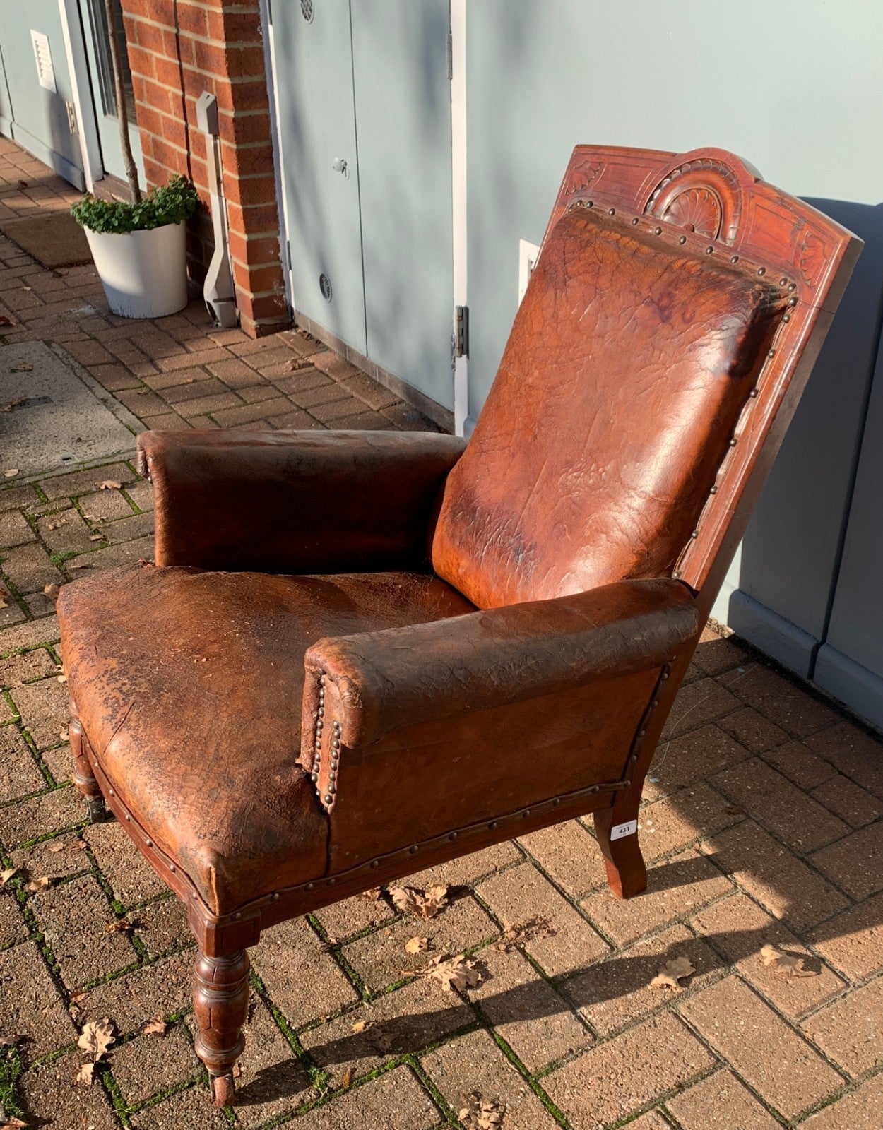 Antique Victorian Leather Library Chair on Castors c 1840's