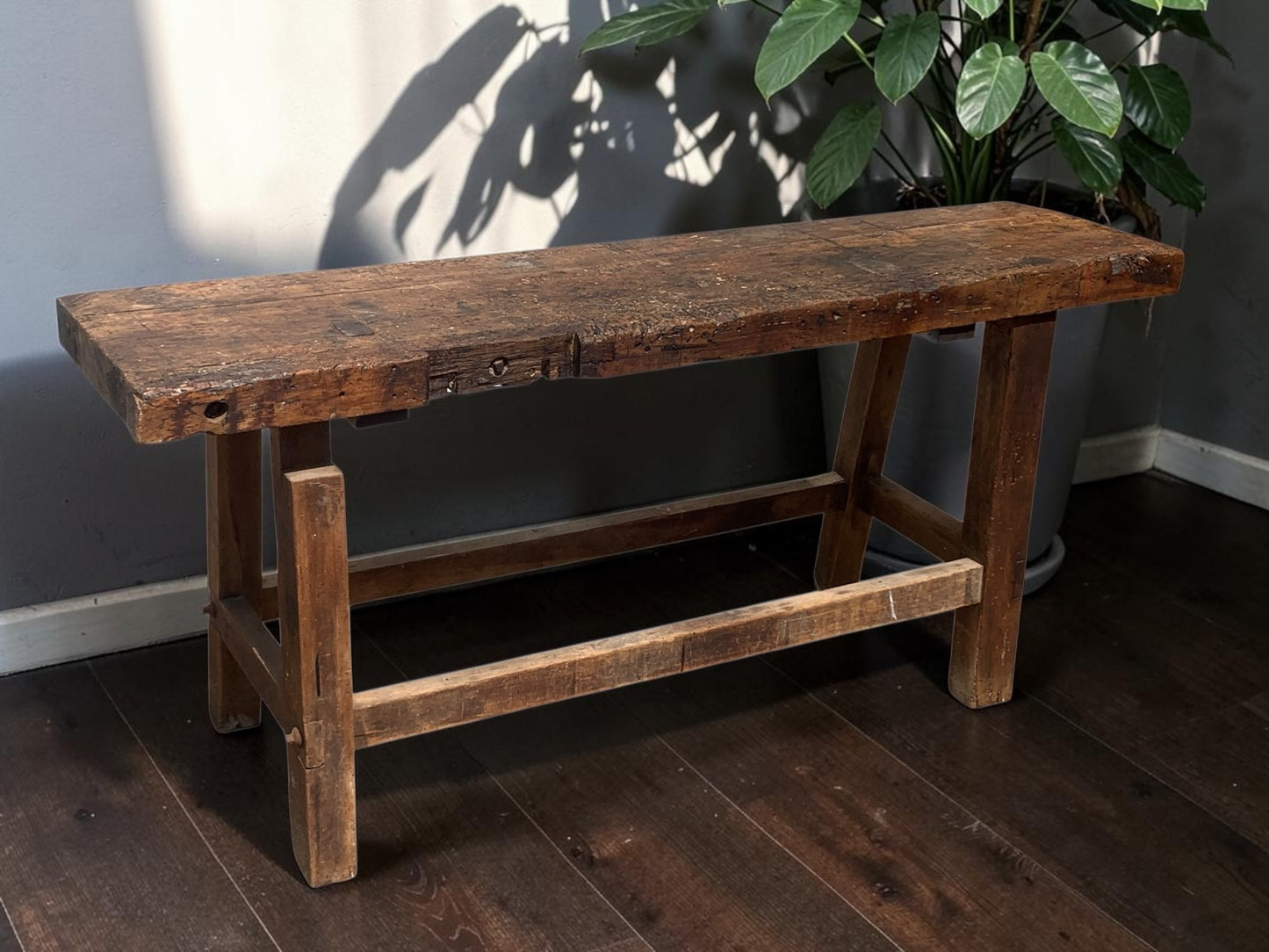 Vintage Industrial Timber Workbench Coffee Table Rustic Carpenter Bench Console