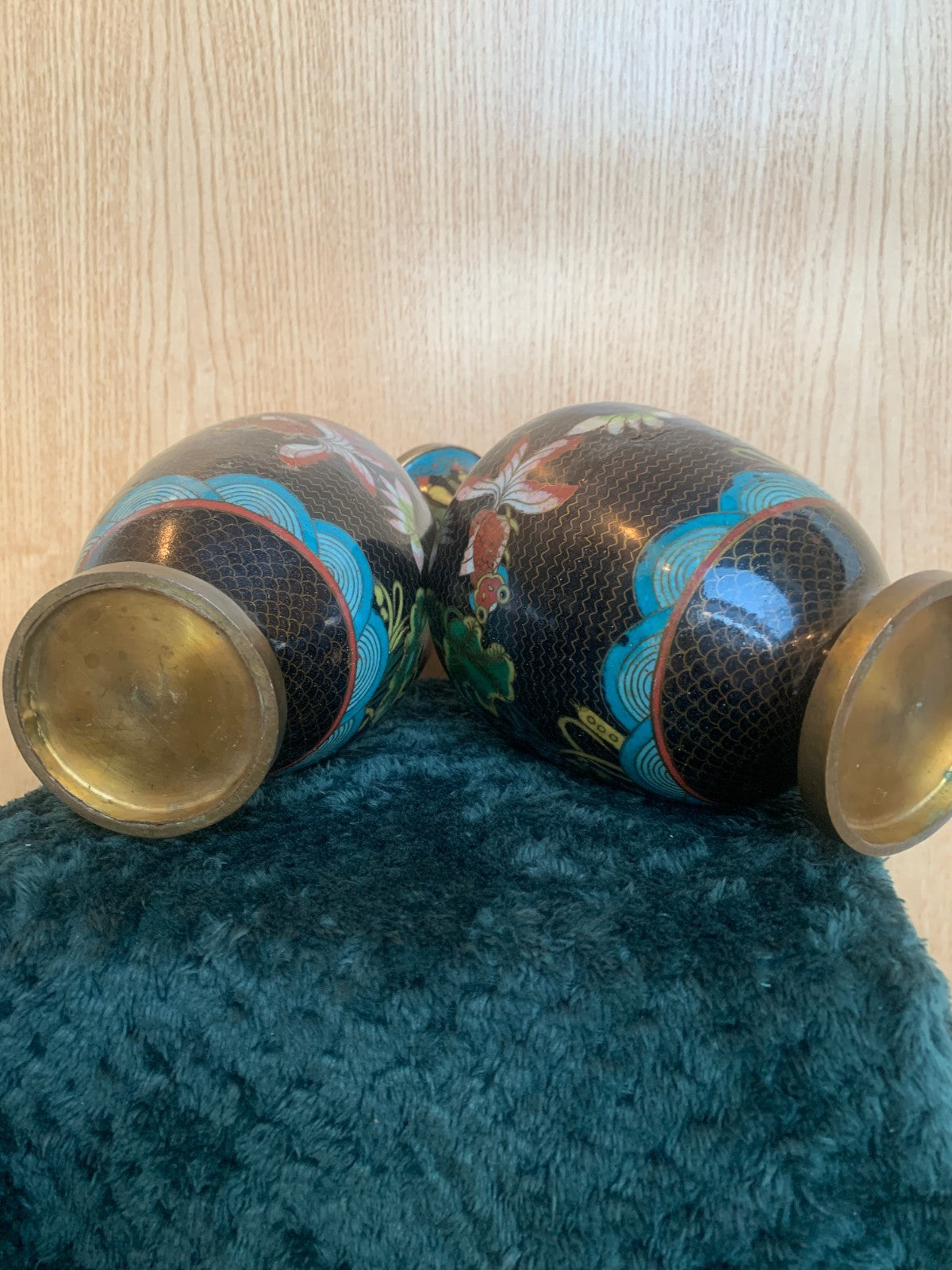 Antique Meiji Pair of Japanese Meiji Period Cloisonné Vases with Koi Carp
