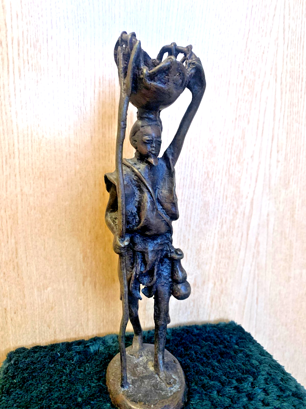 Vintage Bronze West African Statue African Man Carrying Basket, Early 20th C