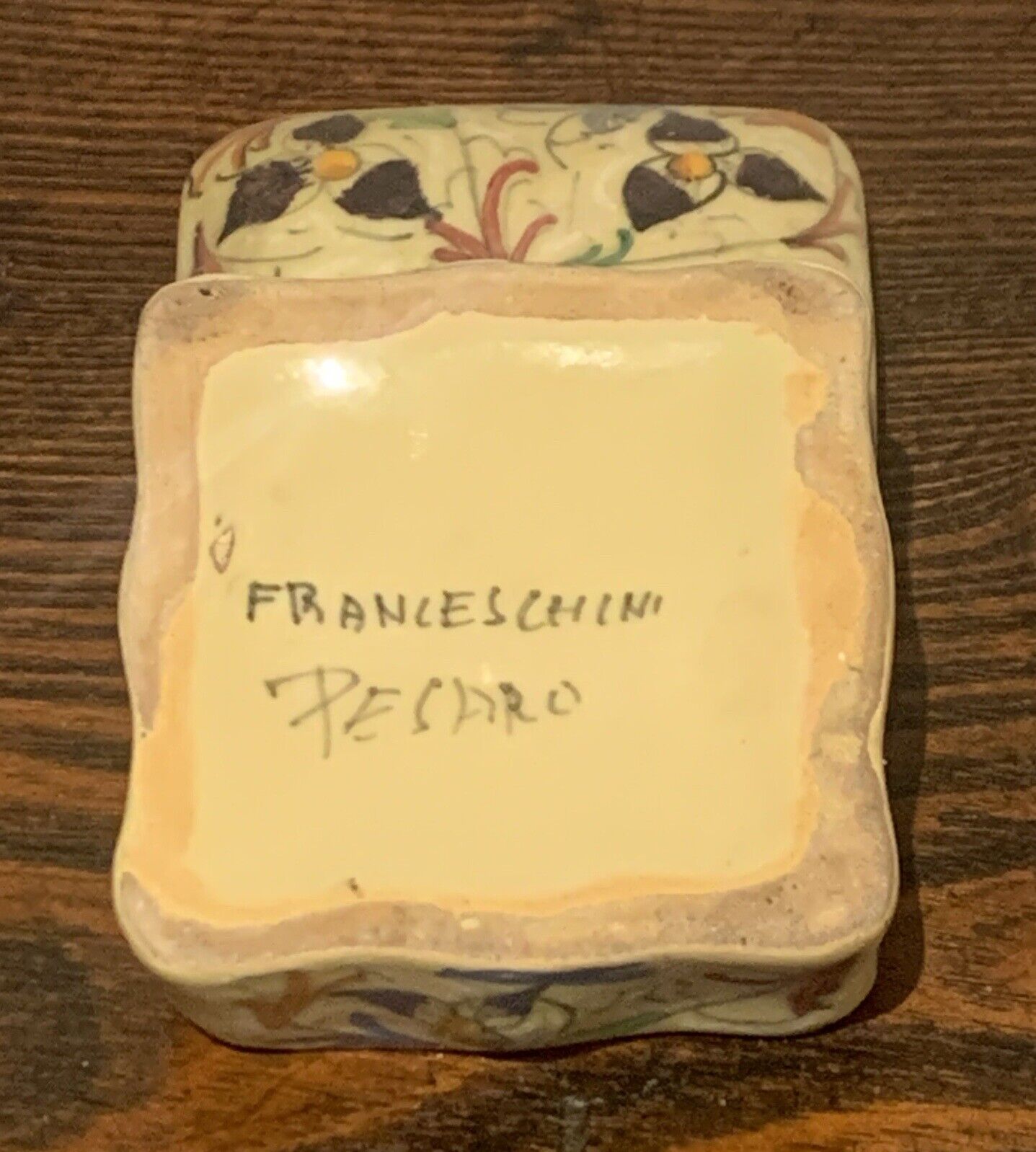 Vintage Signed Franceschini Pesaro Italy, Lidded Ceramic Box with Flower Decor