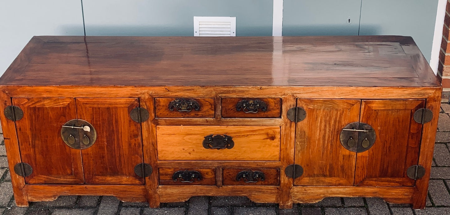 Antique Chinese Elm "Kang" Cabinet Low Long Sideboard Cupboard TV Media Console