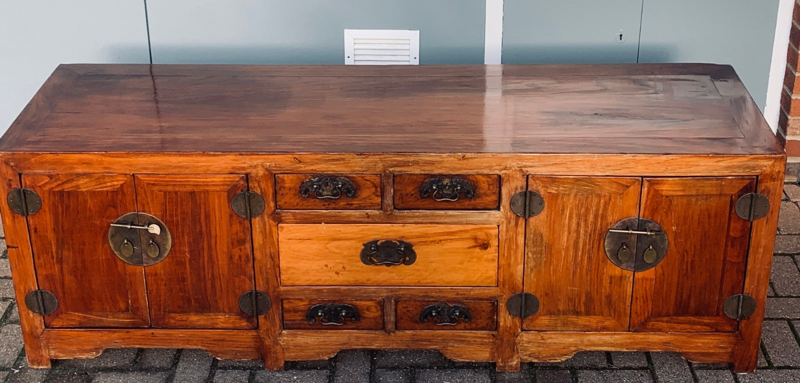 Antique Chinese Elm "Kang" Cabinet Low Long Sideboard Cupboard TV Media Console