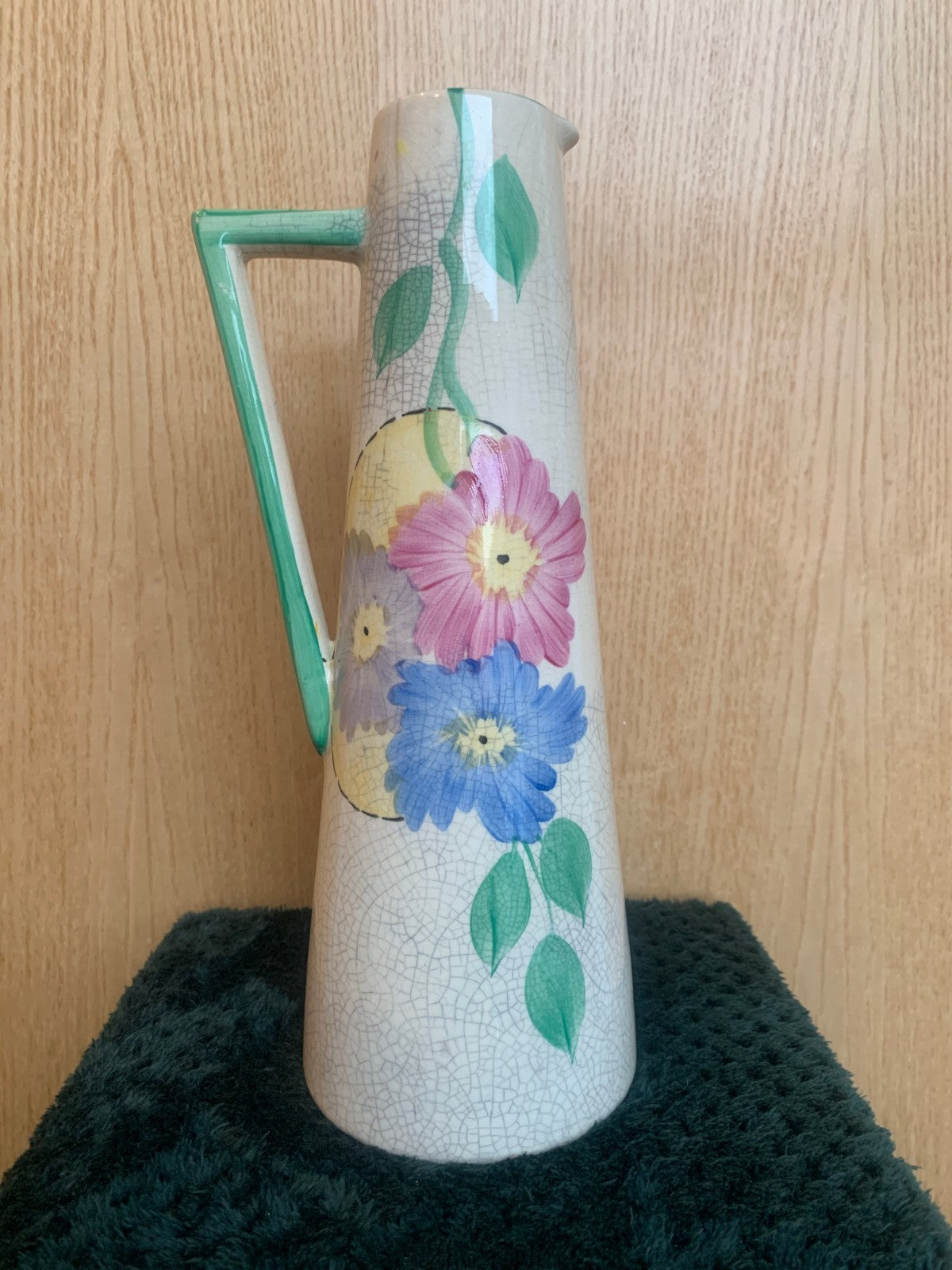 Royal Art Pottery Art Deco Handpainted Floral Jug / Ewer (c. 1930s) .