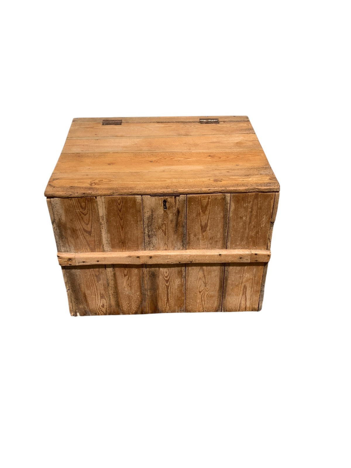 Large Antique Victorian Stripped Pine Trunk  Coffee Table Blanket Chest c.1890