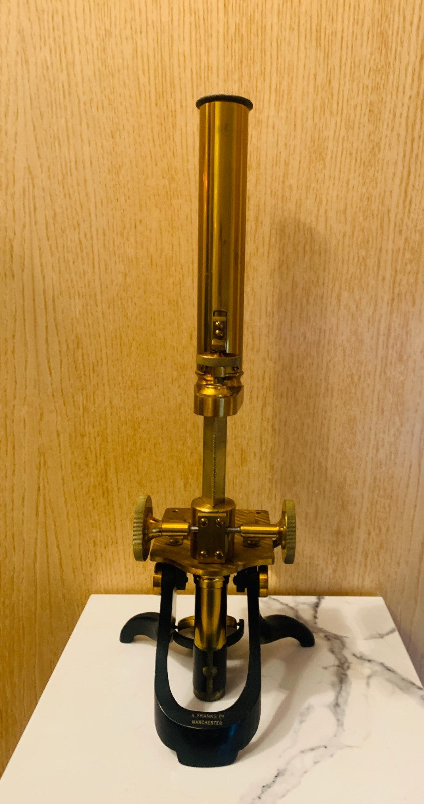 Antique Victorian Brass Bar-Limb Microscope by A. Franks Ltd, Manchester c. 1880