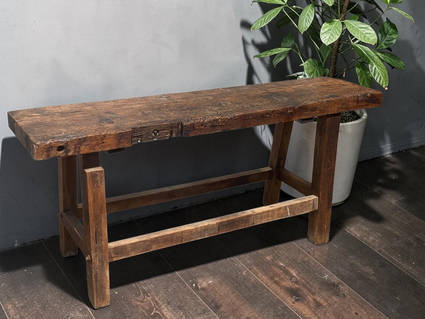 Vintage Industrial Timber Workbench Coffee Table Rustic Carpenter Bench Console