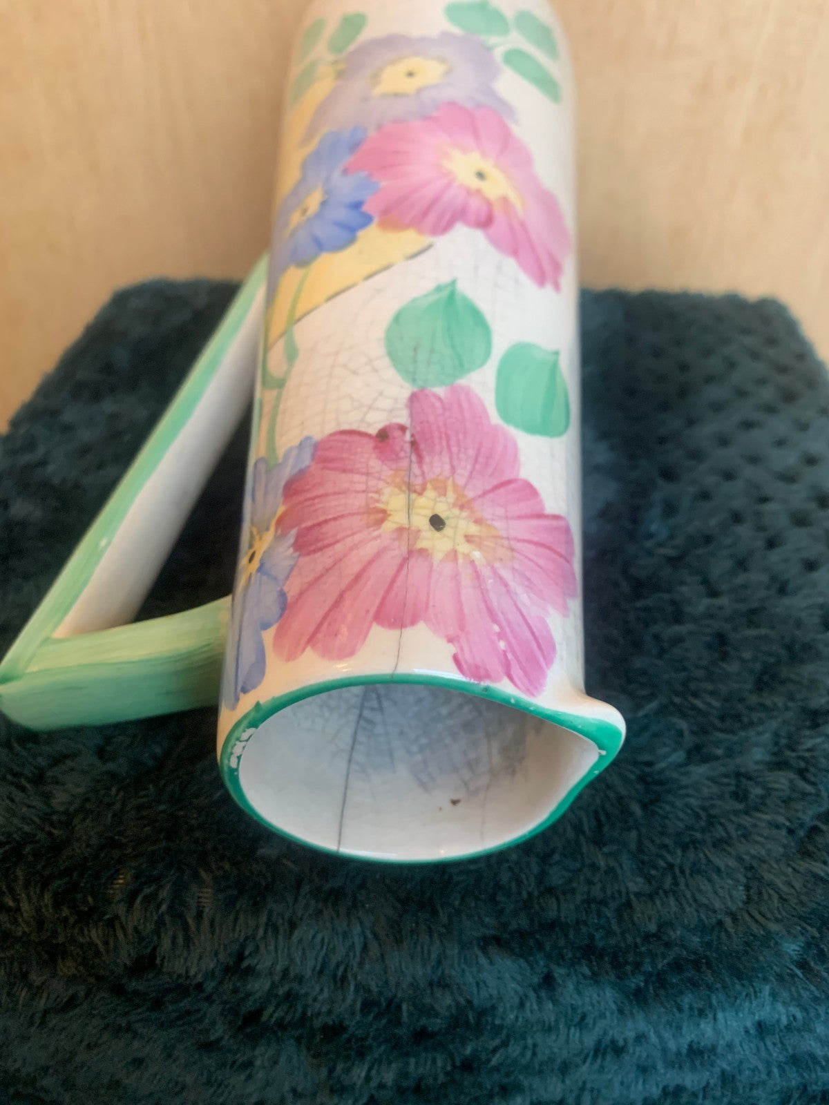 Royal Art Pottery Art Deco Handpainted Floral Jug / Ewer (c. 1930s) .