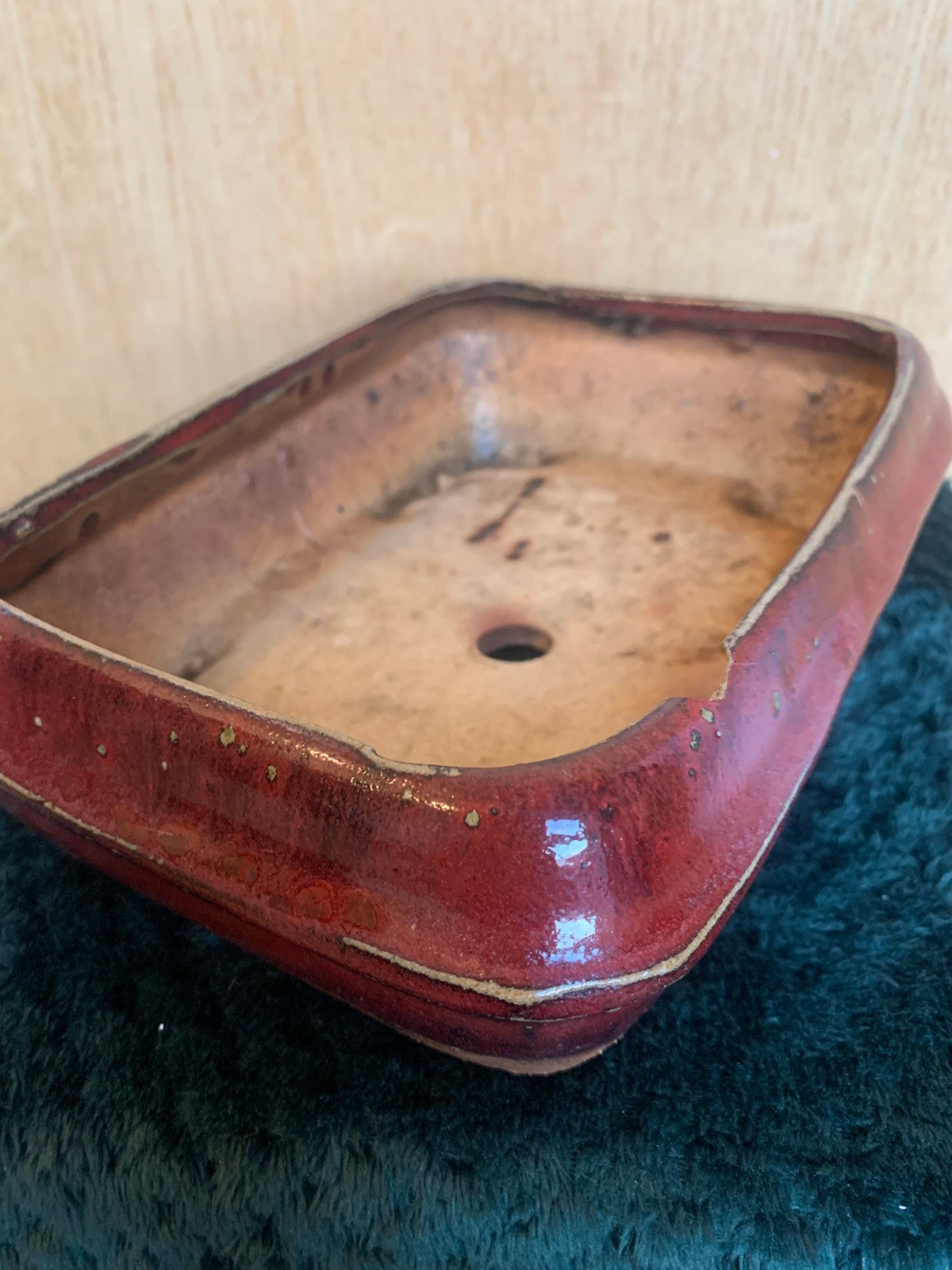 Antique Ceramic Japanese Bonsai Pot / Planter – Deep Russet Glaze c 1900-1930