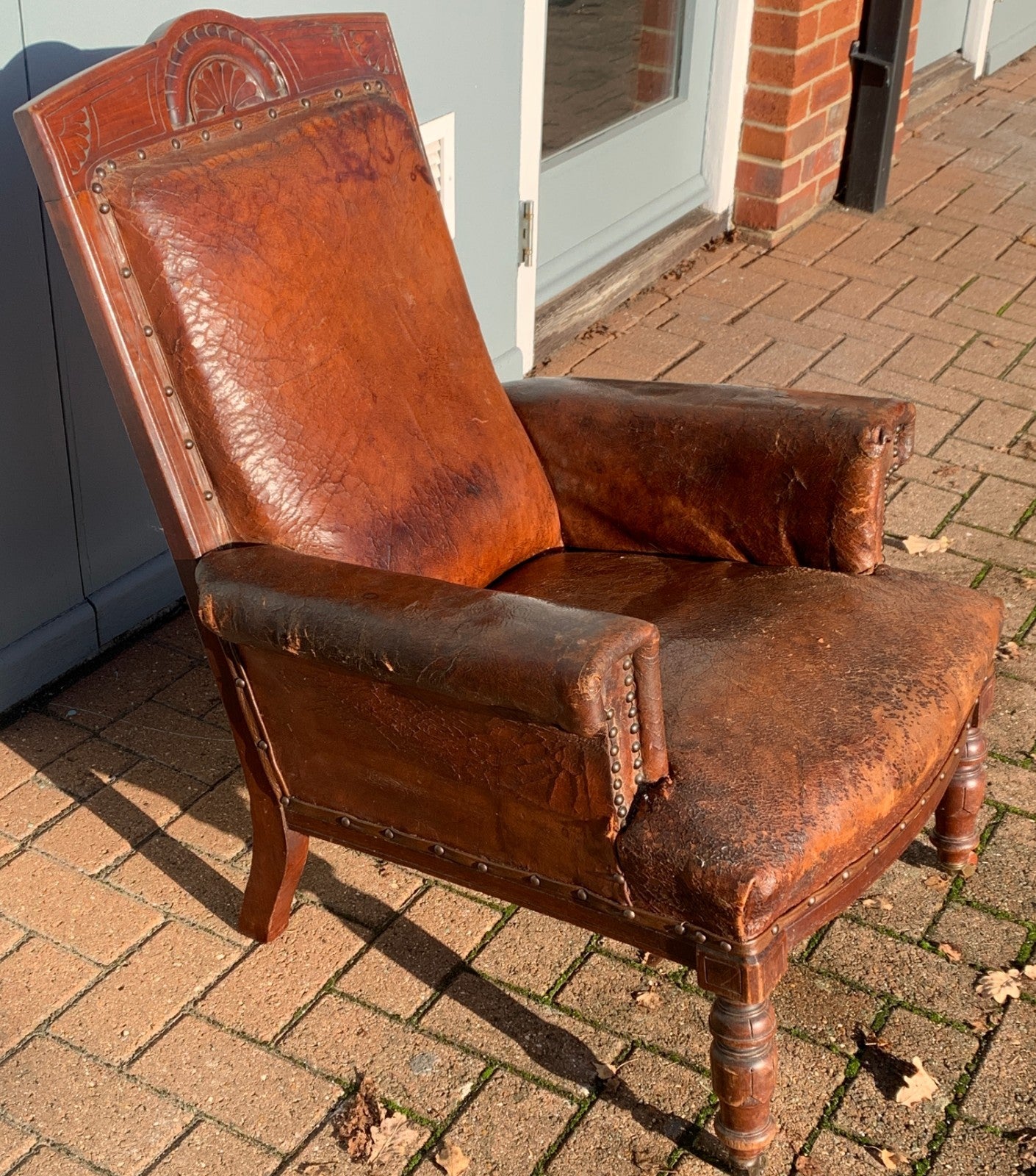 Antique Victorian Leather Library Chair on Castors c 1840's