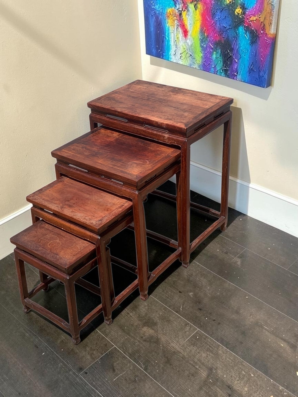 Antique Chinese Qing Dynasty (Tongzhi 1856-1875) Nest of Four Hardwood Tables