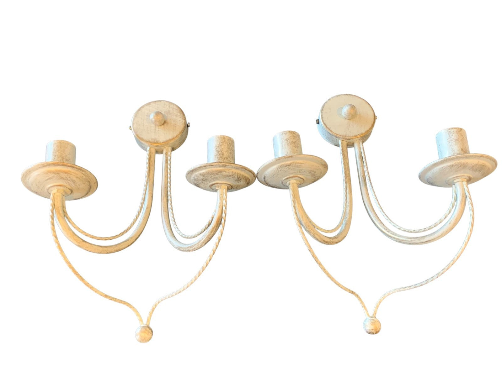 Pair of Franklite ‘Philly’ Twin Wall Lights – Cream Ironwork, Hand-Painted Gold