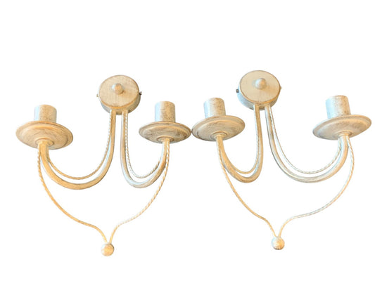 Pair of Franklite ‘Philly’ Twin Wall Lights – Cream Ironwork, Hand-Painted Gold