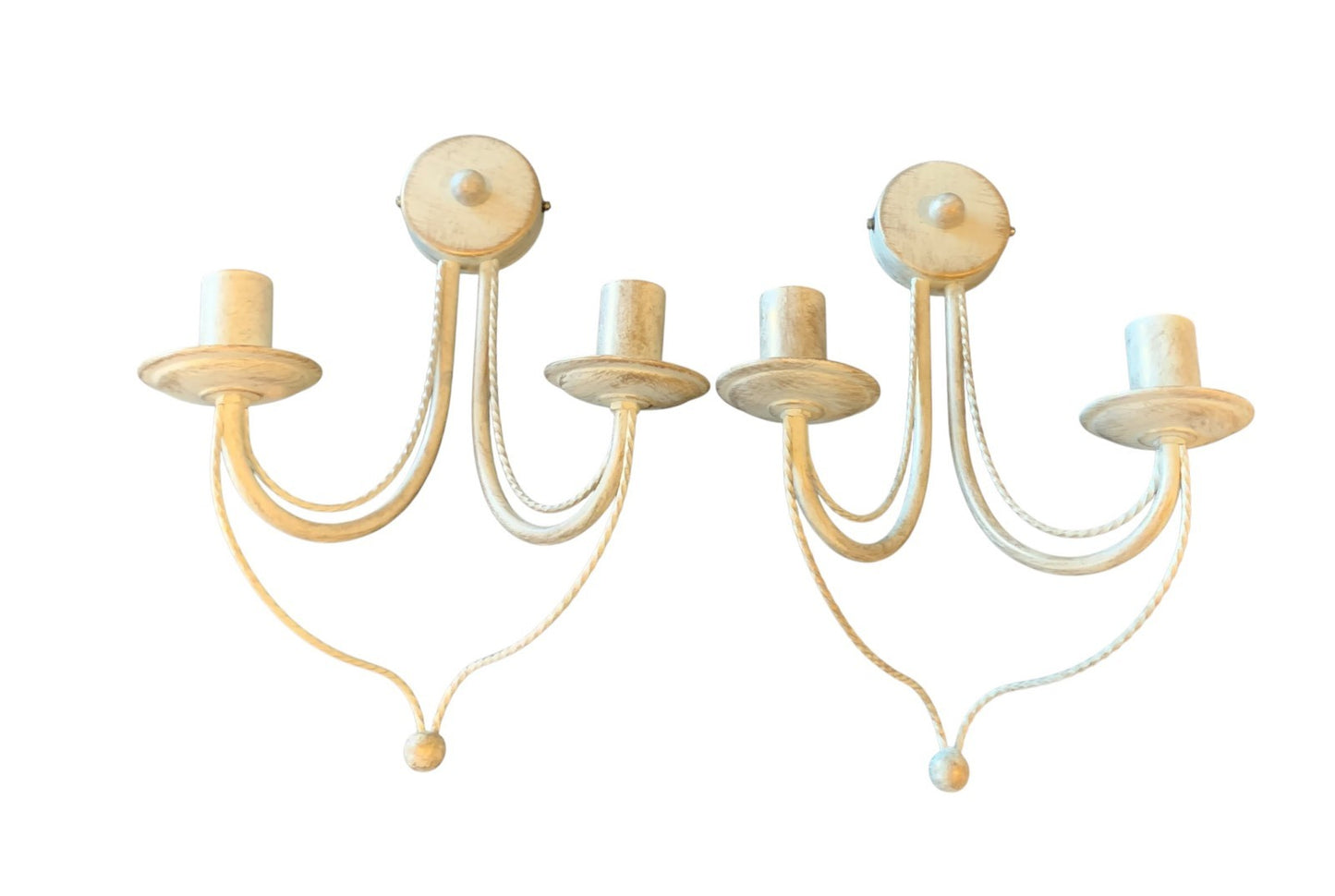 Pair of Franklite ‘Philly’ Twin Wall Lights – Cream Ironwork, Hand-Painted Gold