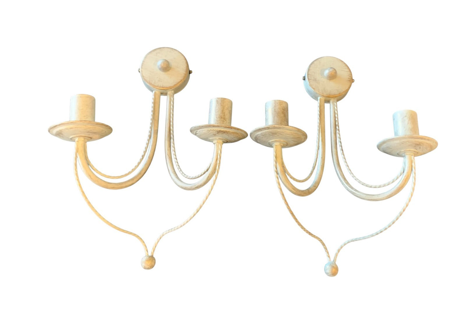 Pair of Franklite ‘Philly’ Twin Wall Lights – Cream Ironwork, Hand-Painted Gold