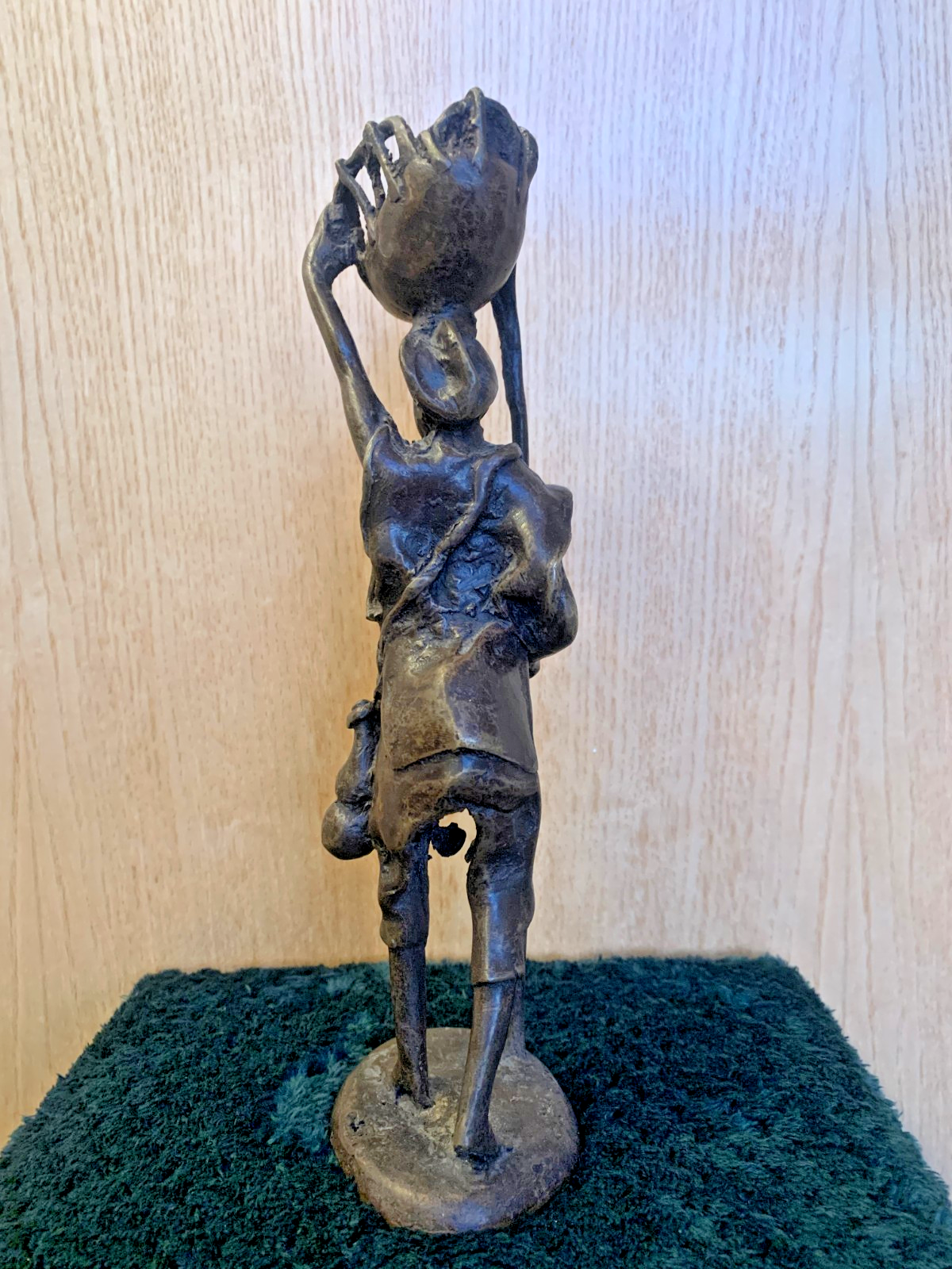 Vintage Bronze West African Statue African Man Carrying Basket, Early 20th C