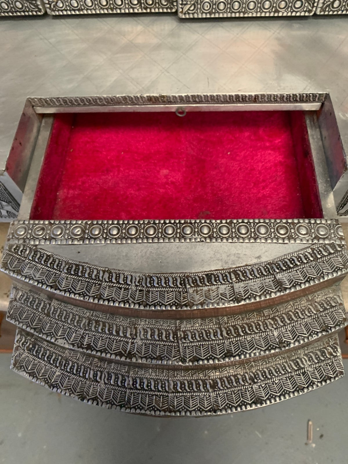Large Silver & Copper Embossed Indian Pooja Mandir (Shrine) – Ganesha & Lakshmi