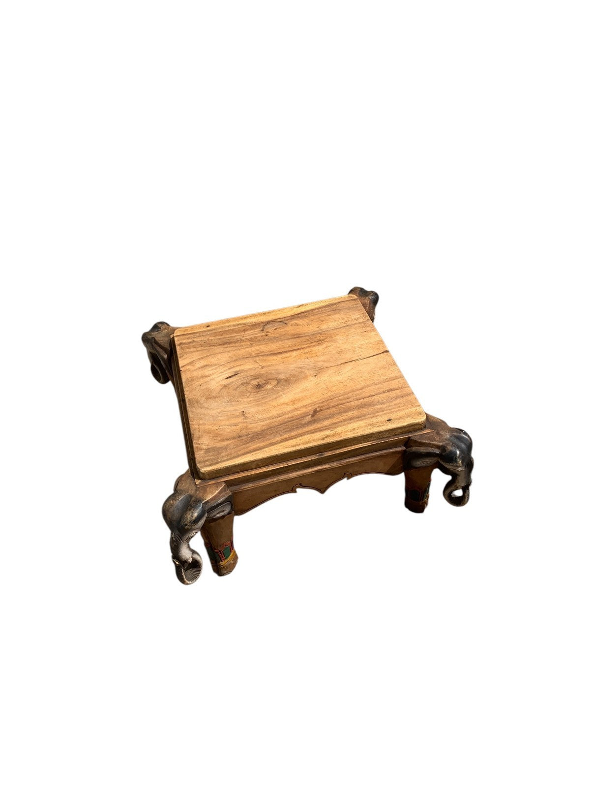 Vintage Indian Carved Elephant Coffee Table Low Stool Plant Stand Wooden