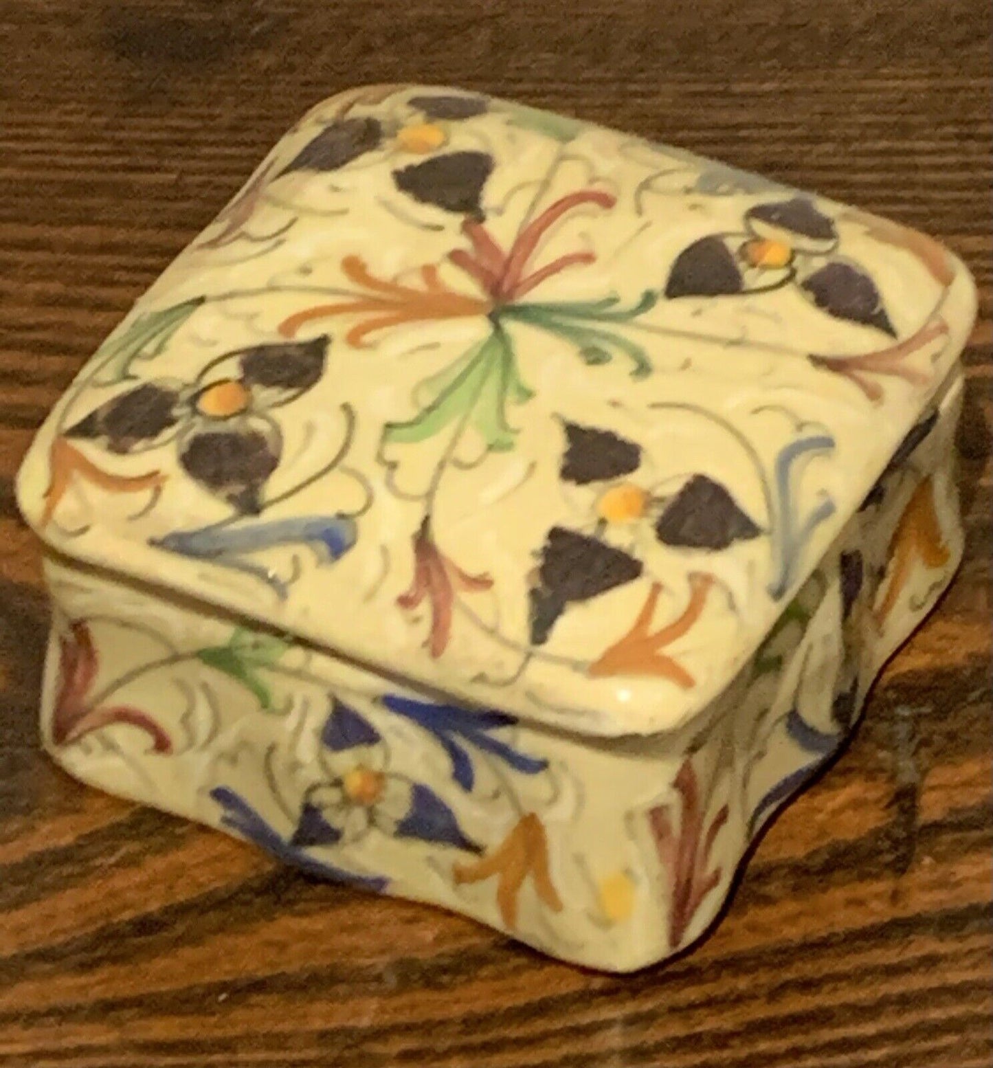 Vintage Signed Franceschini Pesaro Italy, Lidded Ceramic Box with Flower Decor