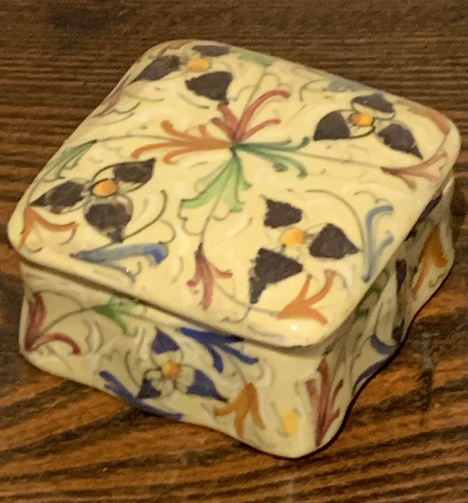 Vintage Signed Franceschini Pesaro Italy, Lidded Ceramic Box with Flower Decor